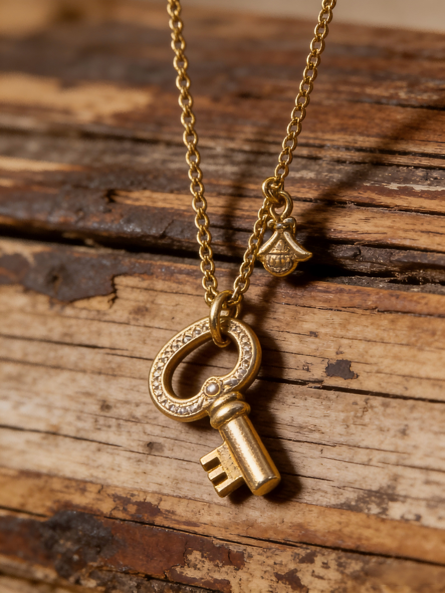 Trendy Gold Key Pendant Necklace for Women – Minimalist Layerable Fashion Jewelry Gift for Her