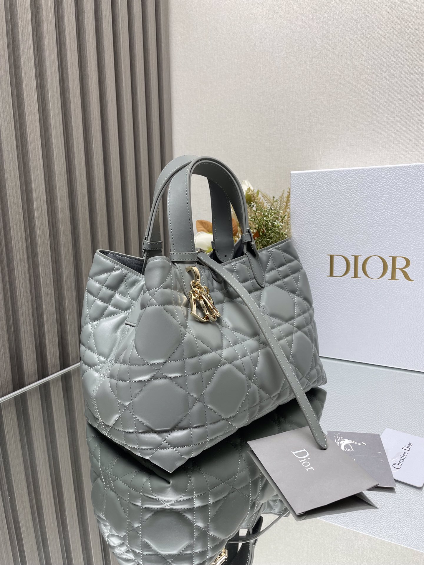 Dior Medium Toujours Bag in GreyQuilted Calfskin