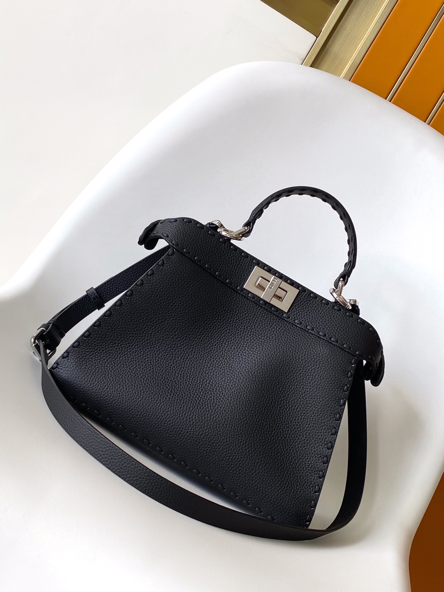 Fendi Iconic Peekaboo ISeeU Small Selleria Bag-Black
