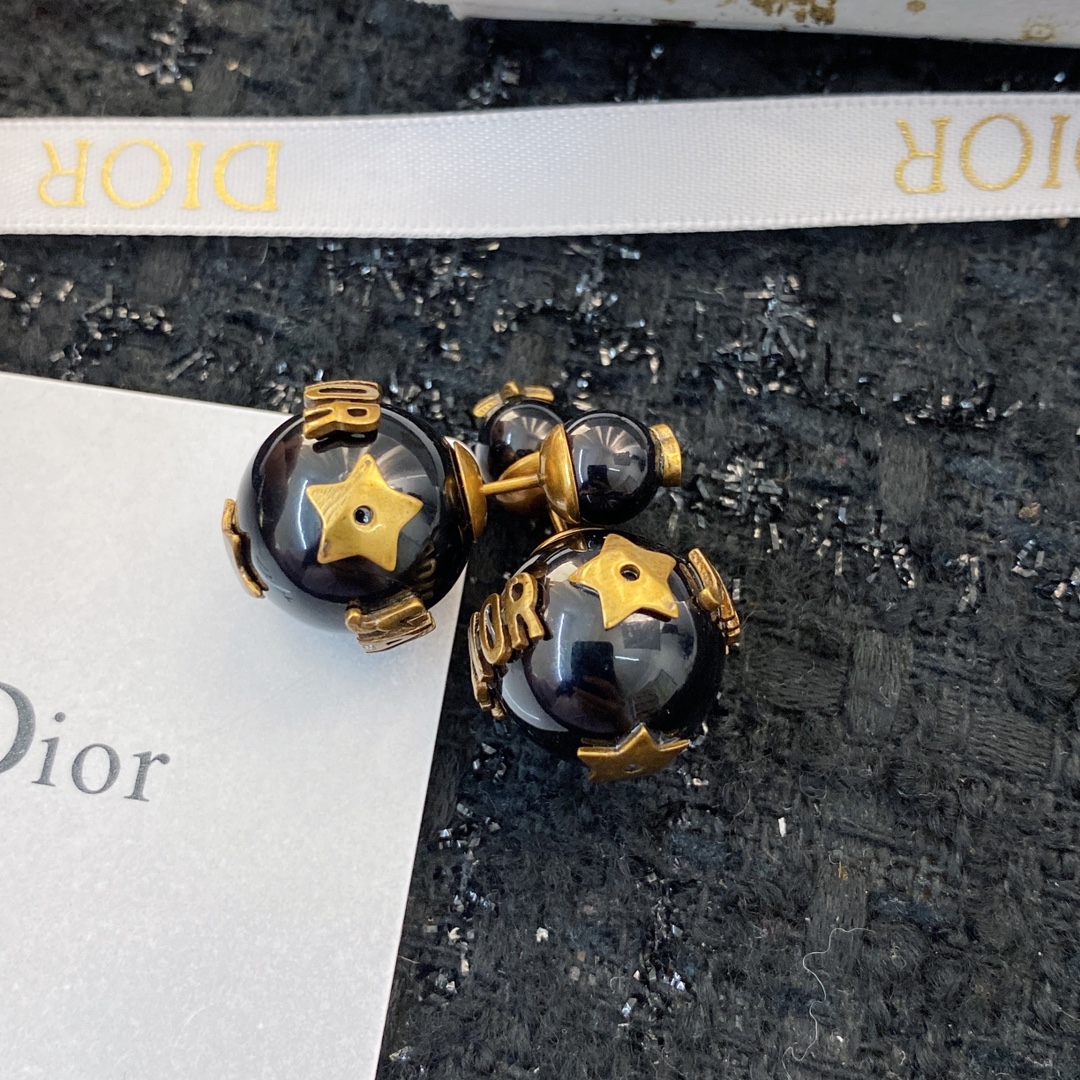 Dior Vintage CD Black Pearl Stud Earrings