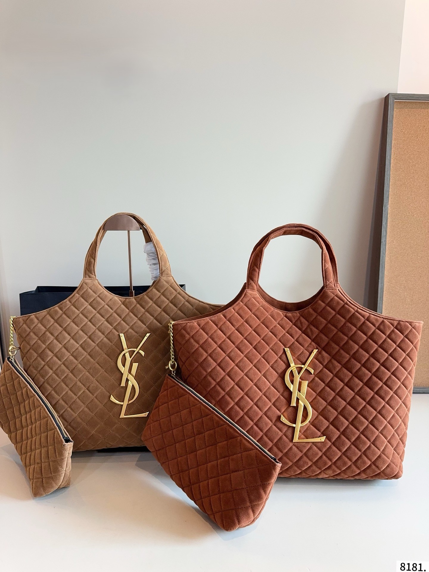 Saint Laurent YSL Icare Medium Monogram Quilted Suede Leather Shopping Tote Bag With Pouch - KAIROO