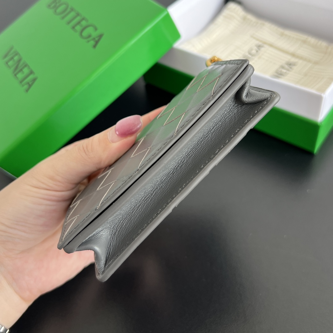 Bottega Veneta Solstice Card Holder  in Grey Intreccio Leather