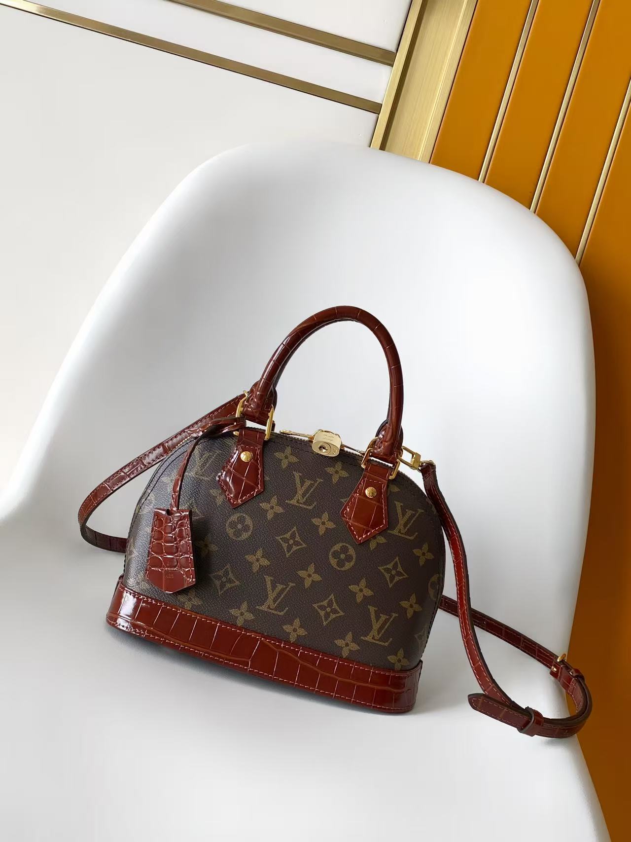 Louis Vuitton Crocodile Pattern Small Shell Bag Alma BB Handbag