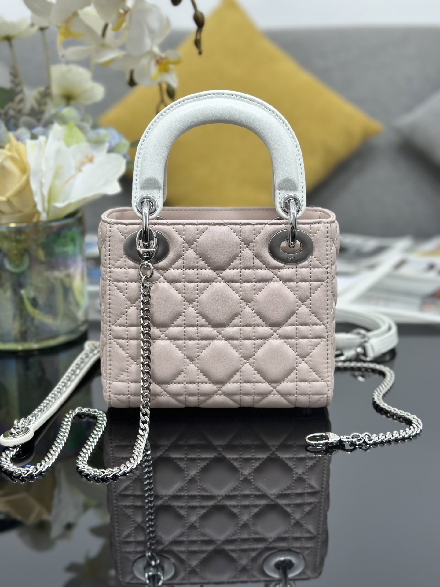 Mini Lady Dior Bag in Pink/White Cannage Lambskin