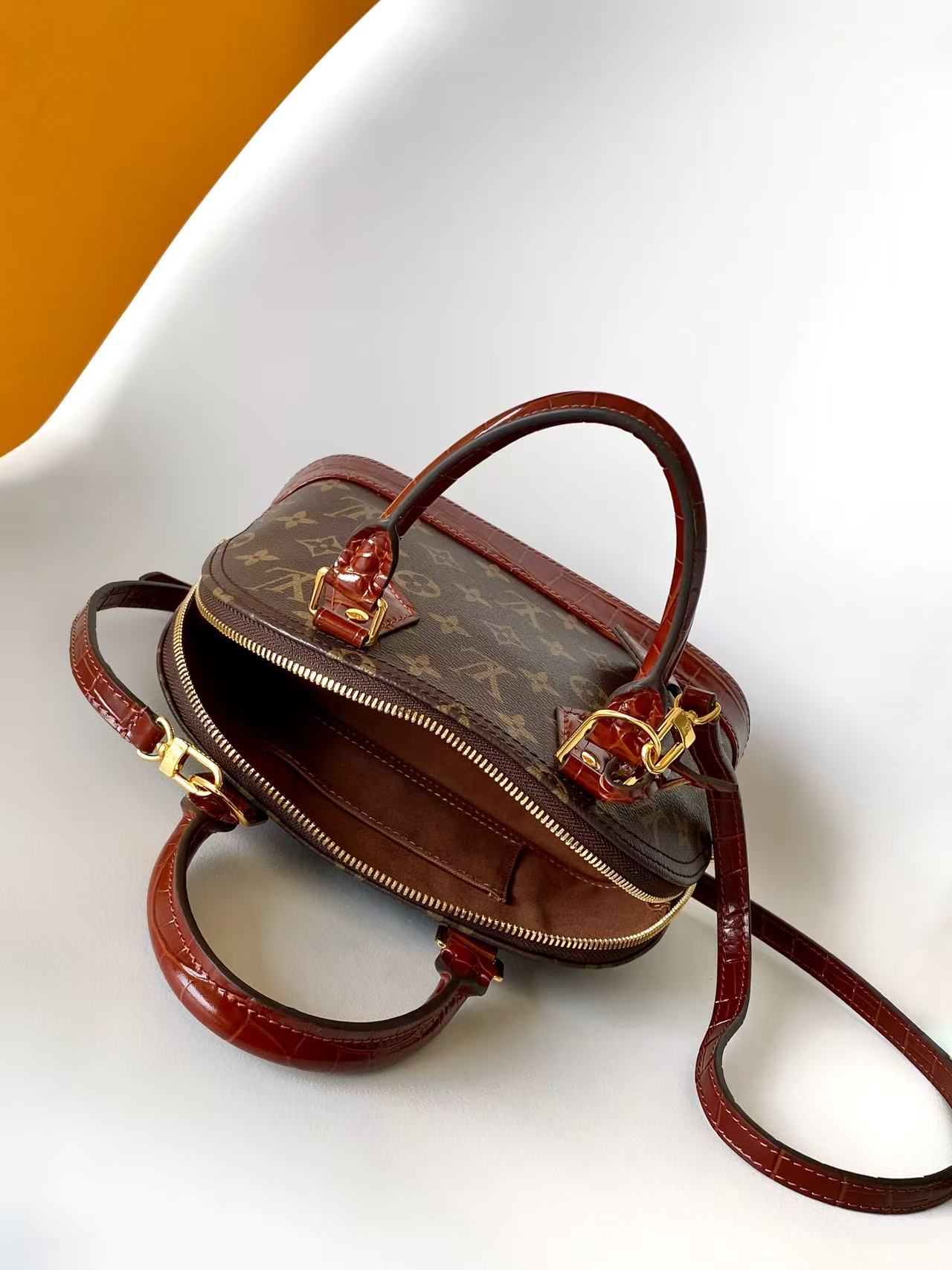 Louis Vuitton Crocodile Pattern Small Shell Bag Alma BB Handbag