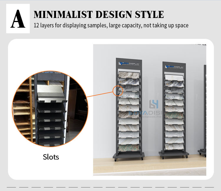Custom Quality Multi-style Metal Modern Waterfall Tile Display Stand Stone Ceramic Tile Small Sample Display Stand