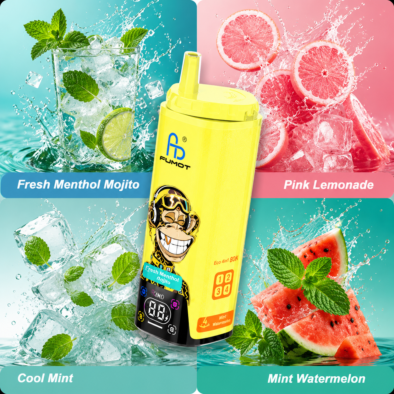 FUMOT 80K 4in1-Fresh Menthol Mojito&Pink Lemonade&Cool Mint&Mint Watermelon - Vaba Vaba