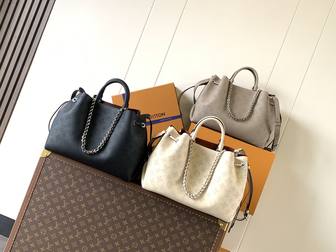 【10A】Louis Vuitton LV Mahina Bella Tote Perforated Monogram Leather Drawstring Bucket Top Handle Bag - KAIROO