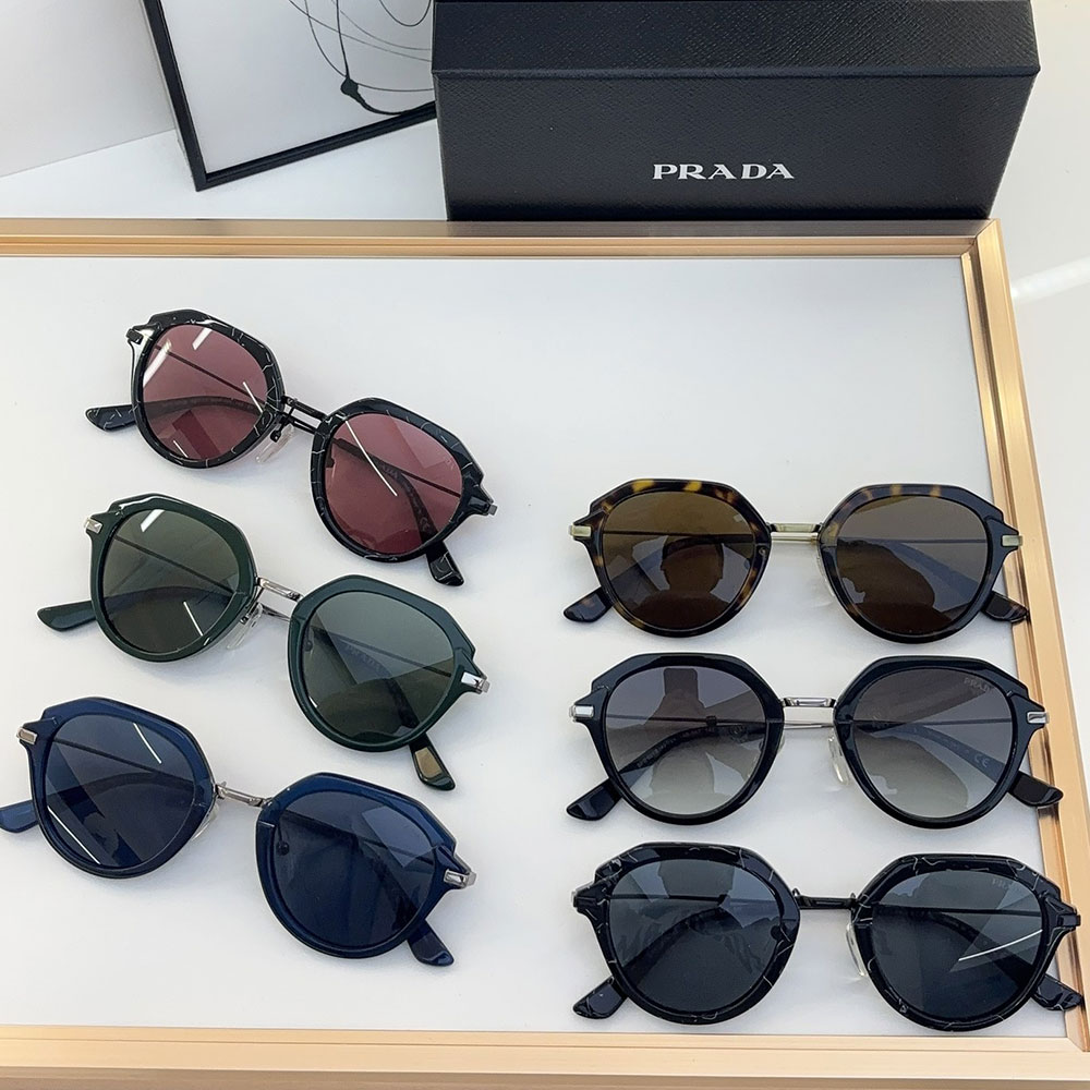 Prada Geometric Hexagon Frame Metal Temple Acetate Sunglasses Top quality - KAIROO