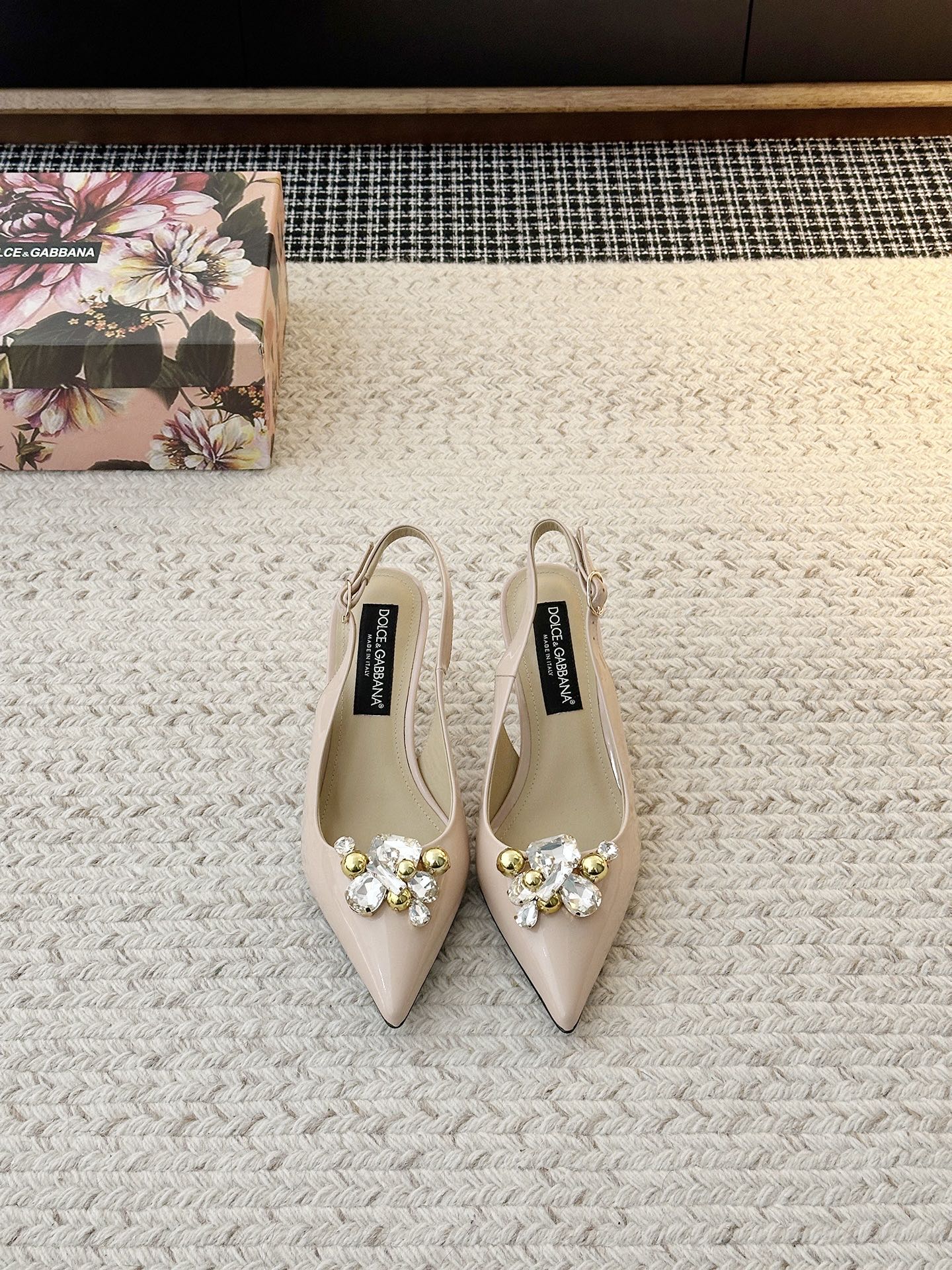 Dolce&Gabbana patent leather crystal slingback pumps