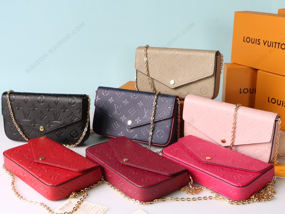 Louis Vuitton LV Felicie Pochette 3-in-1 Monogram Grain Empreinte Leather Chain Envelope Shoulder Bag - KAIROO
