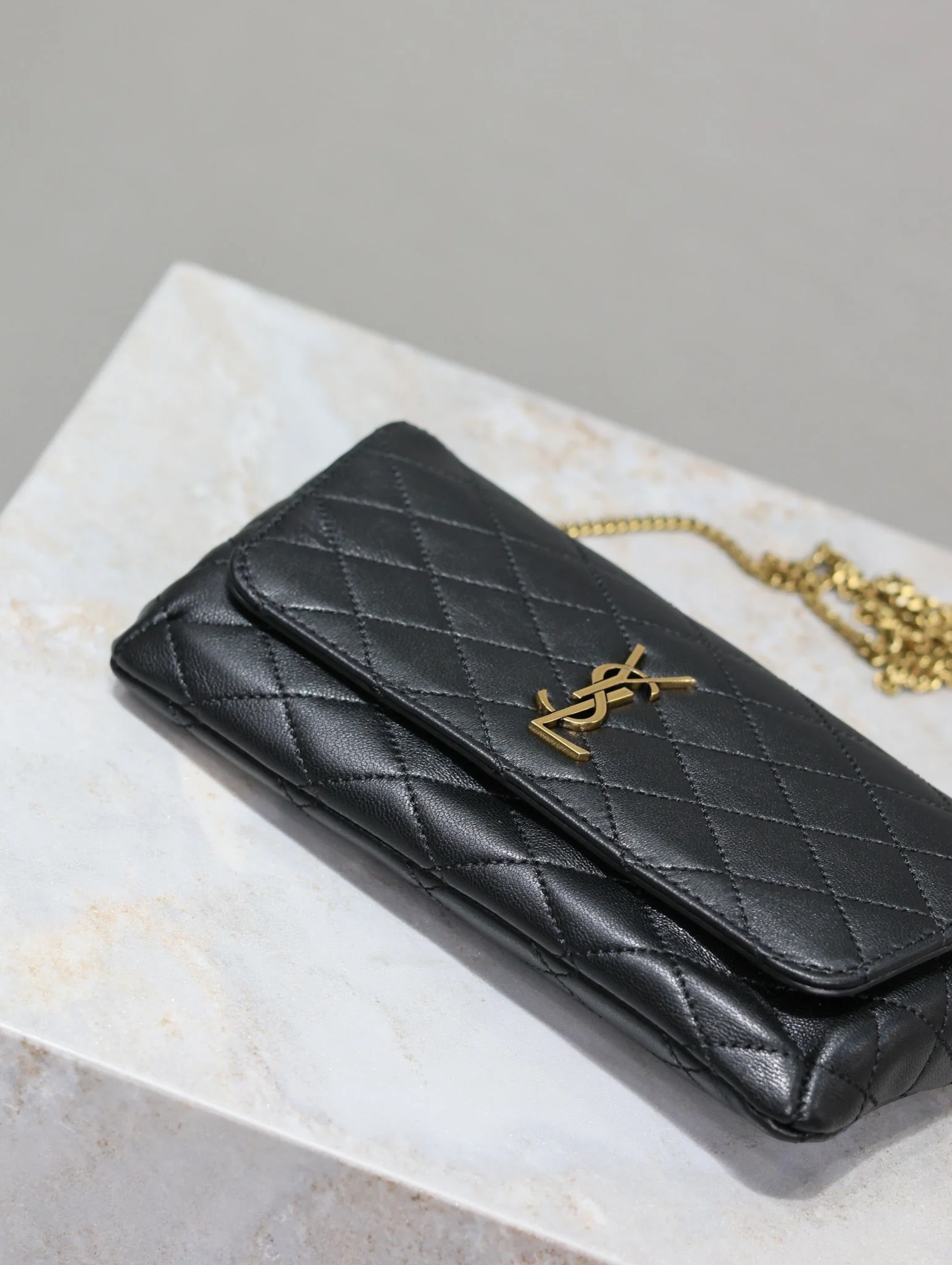 Saint Laurent YSL Gaby Phone Bag 19cm Black Quilted Leather GHW