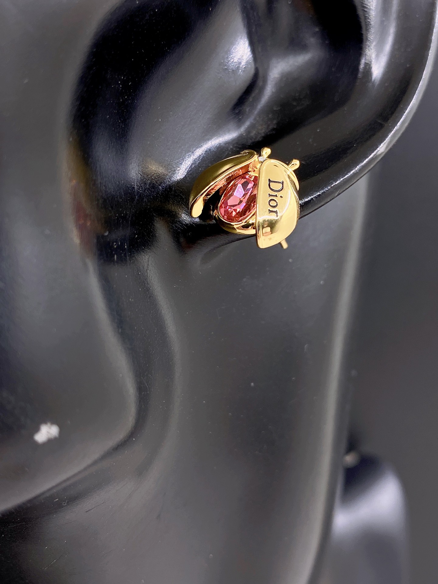 Dior ladybug Stud Earrings with Pink Crystals