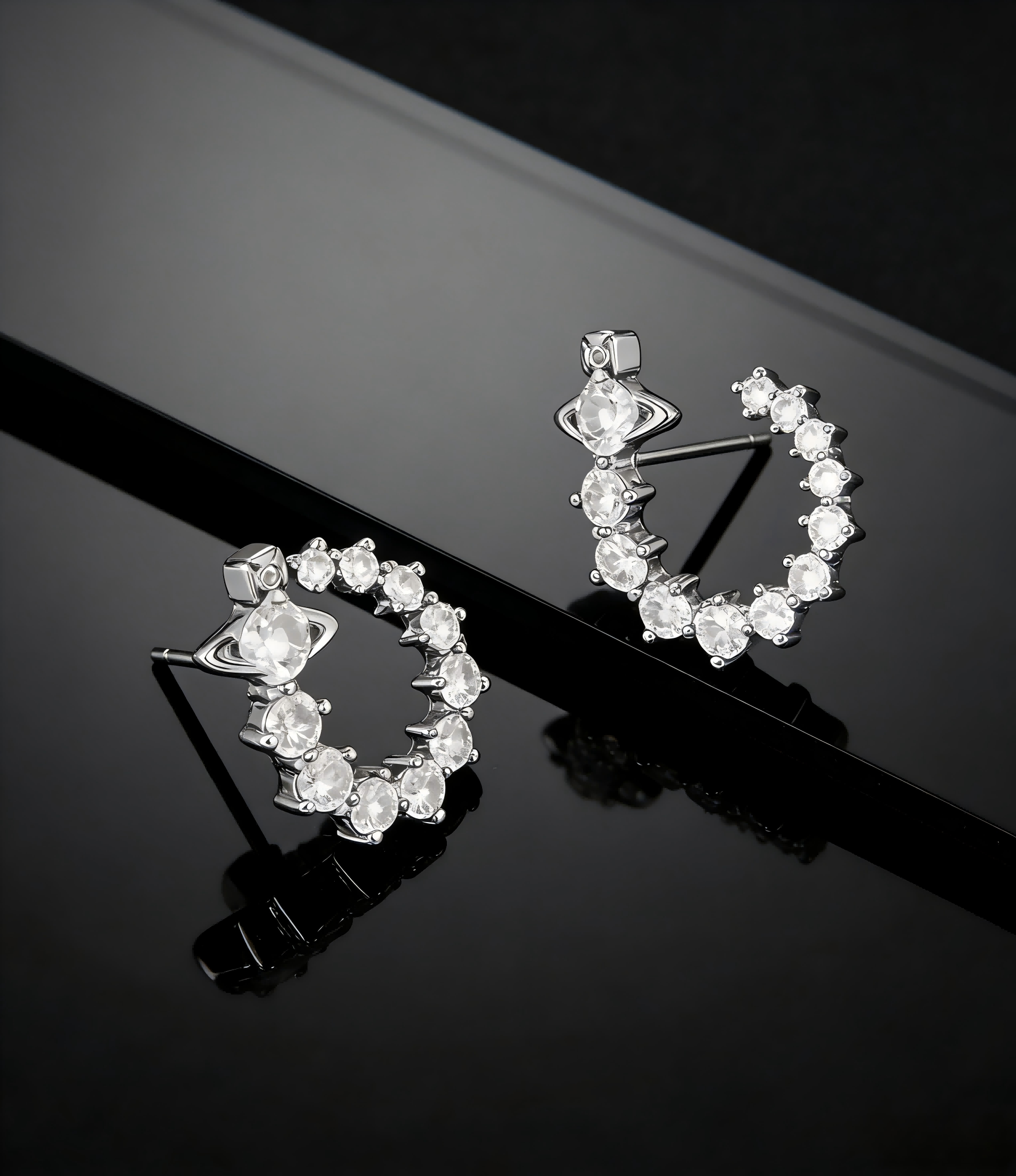 2026 New Vivienne Westwood Crystal C-Hoop Earrings for Women, Silver Tone Starry Orb Design, Trendy Y2K Aesthetic Ear Accessories