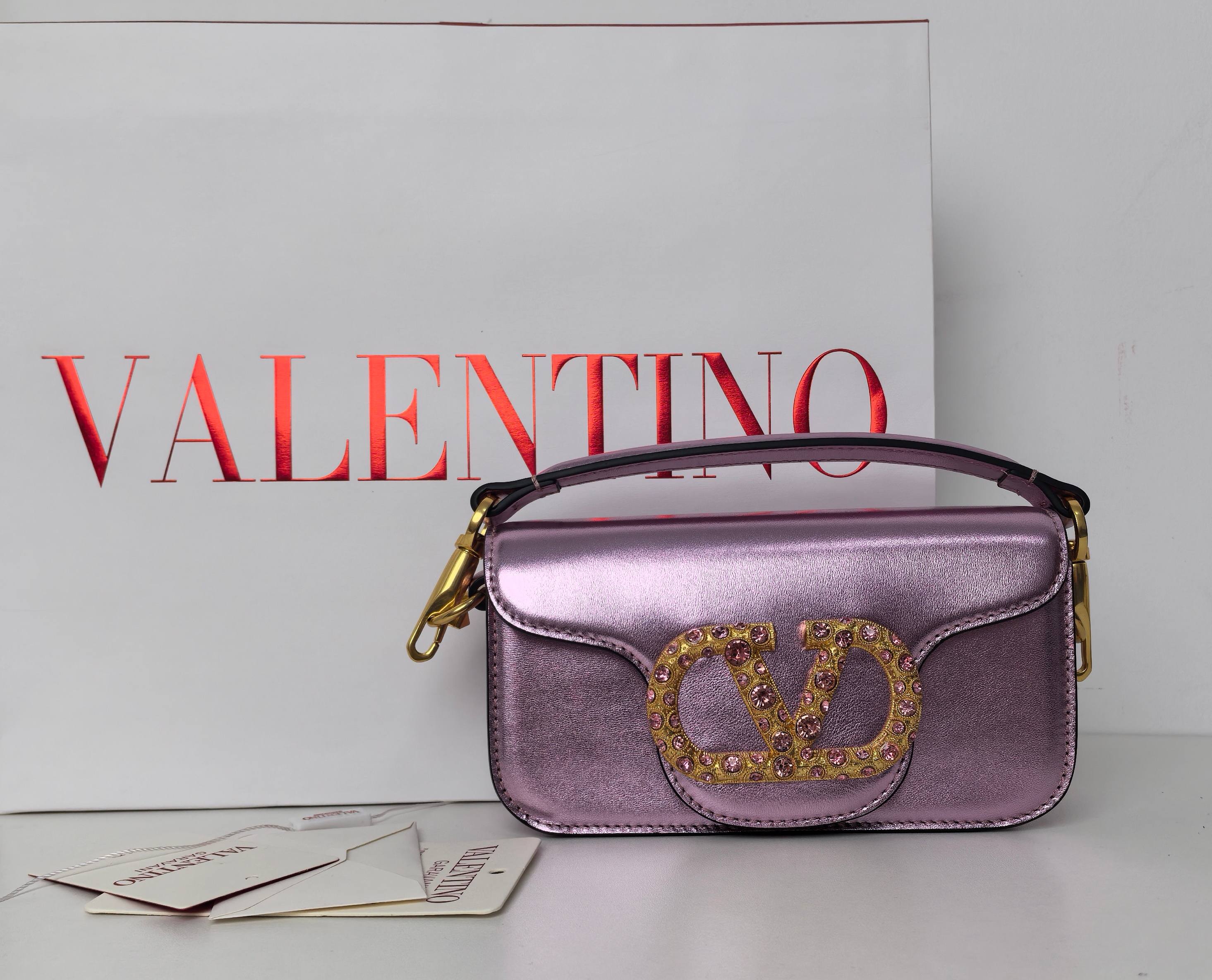 Valentino Small Garavani Loco Bag in Metallized Calfskin and crystals-Purple