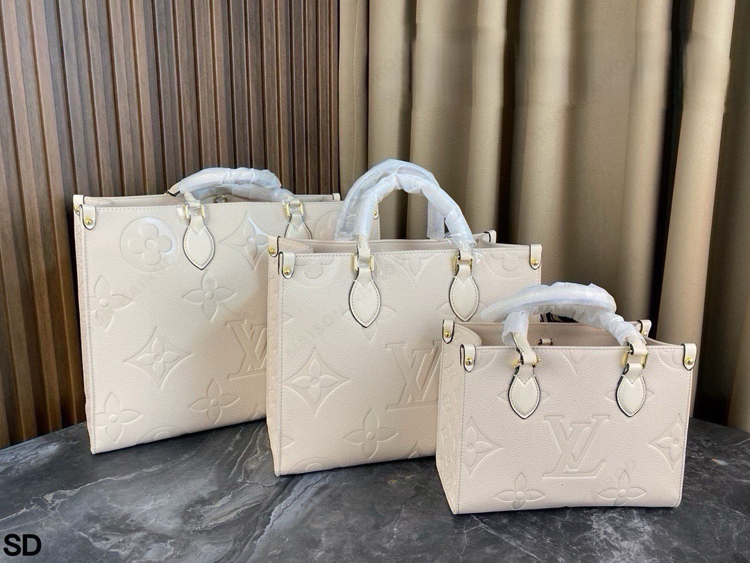Louis Vuitton LV OnTheGo BB/PM/MM/GM Cream White Giant Monogram Empreinte Leather Tote Top Handle Bag - KAIROO