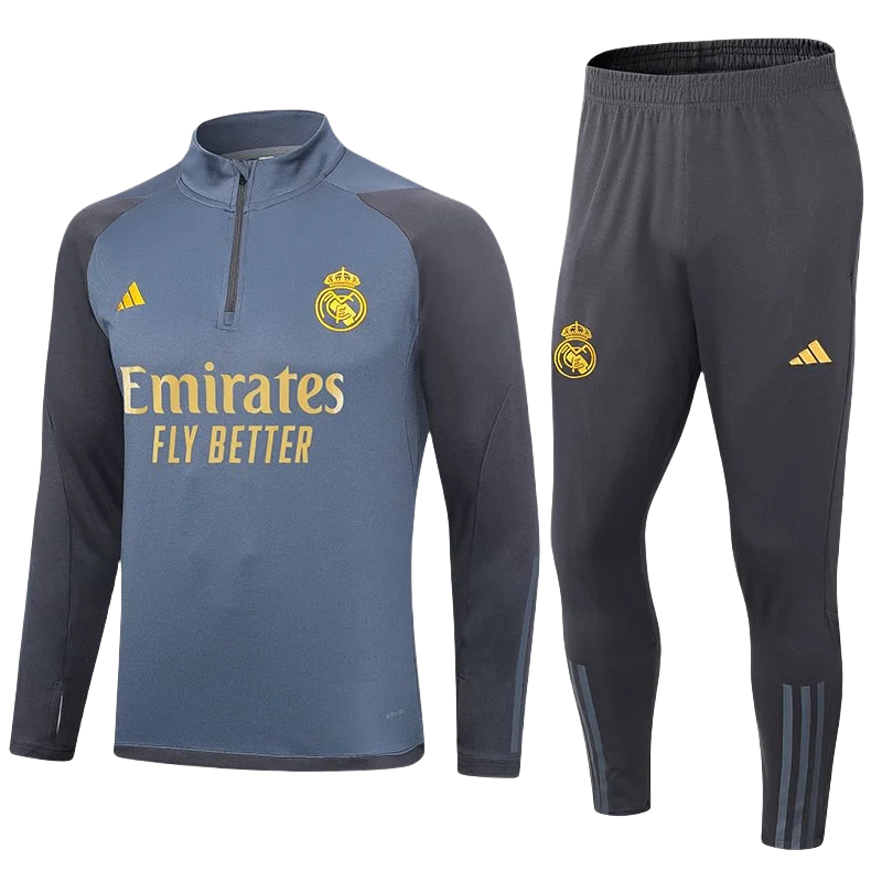 23-24 Real Madrid Half-Pull Training Suit Grey Football Shirt | Soc Jersey - Premium Football Jersey