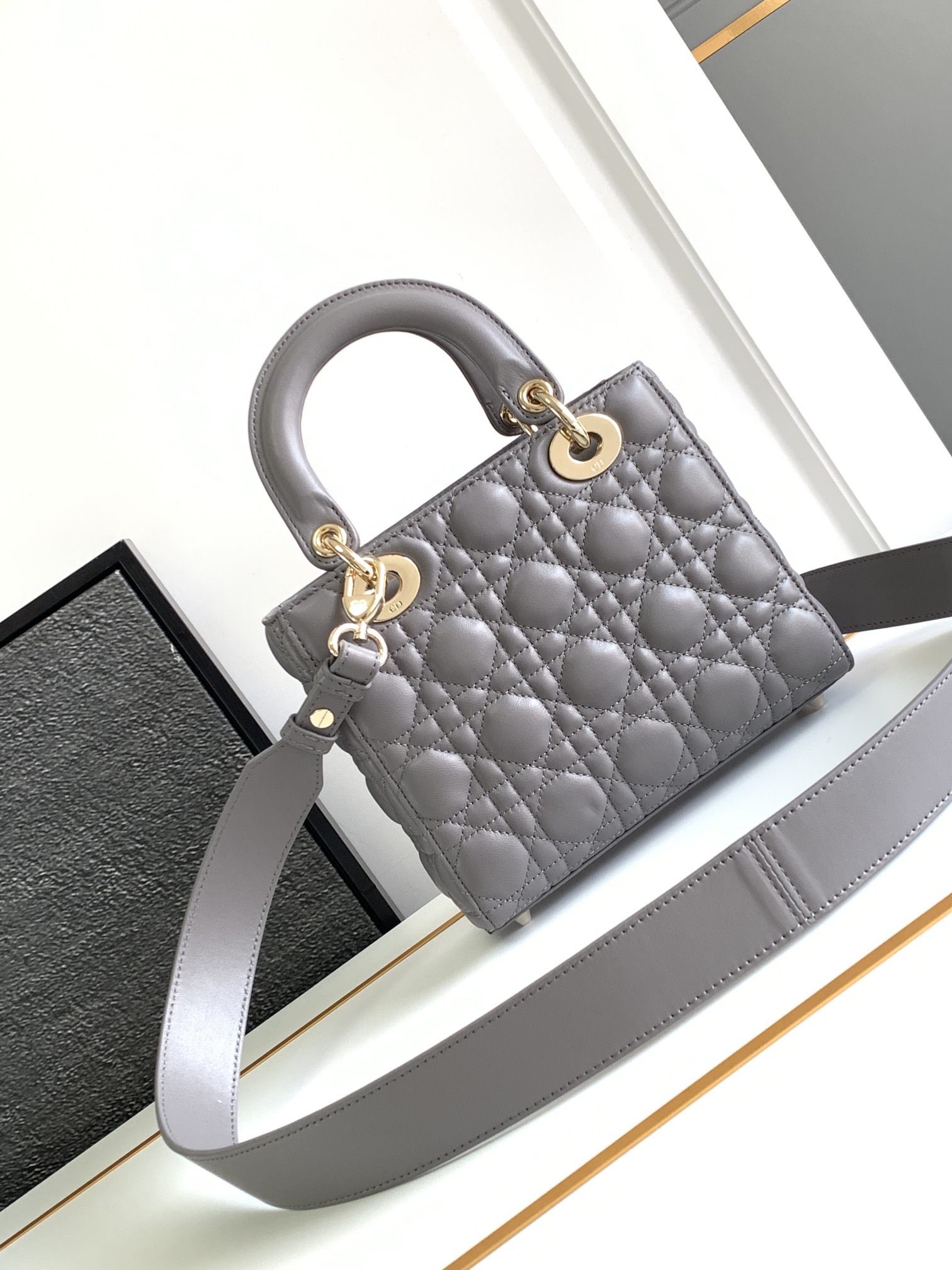 Small Lady Dior My ABC Bag in Etoupe Grey Cannage Lambskin