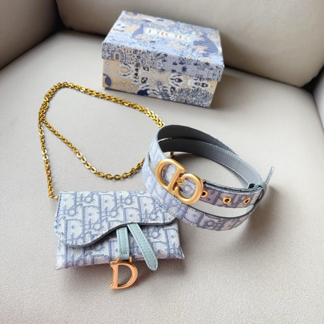 Dior leather Belt 2cm with Saddle Pouch