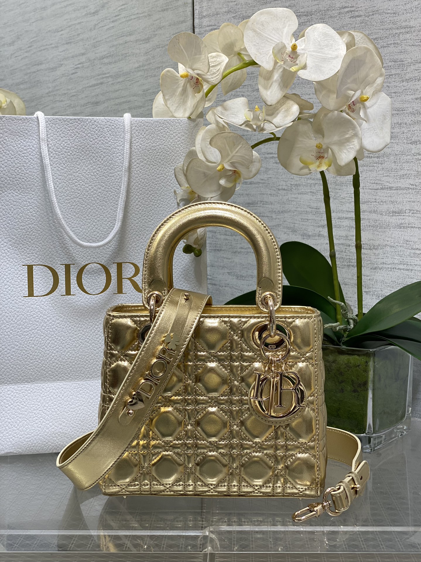 Small Lady Dior My ABC Bag in  Gold Cannage Lambskin