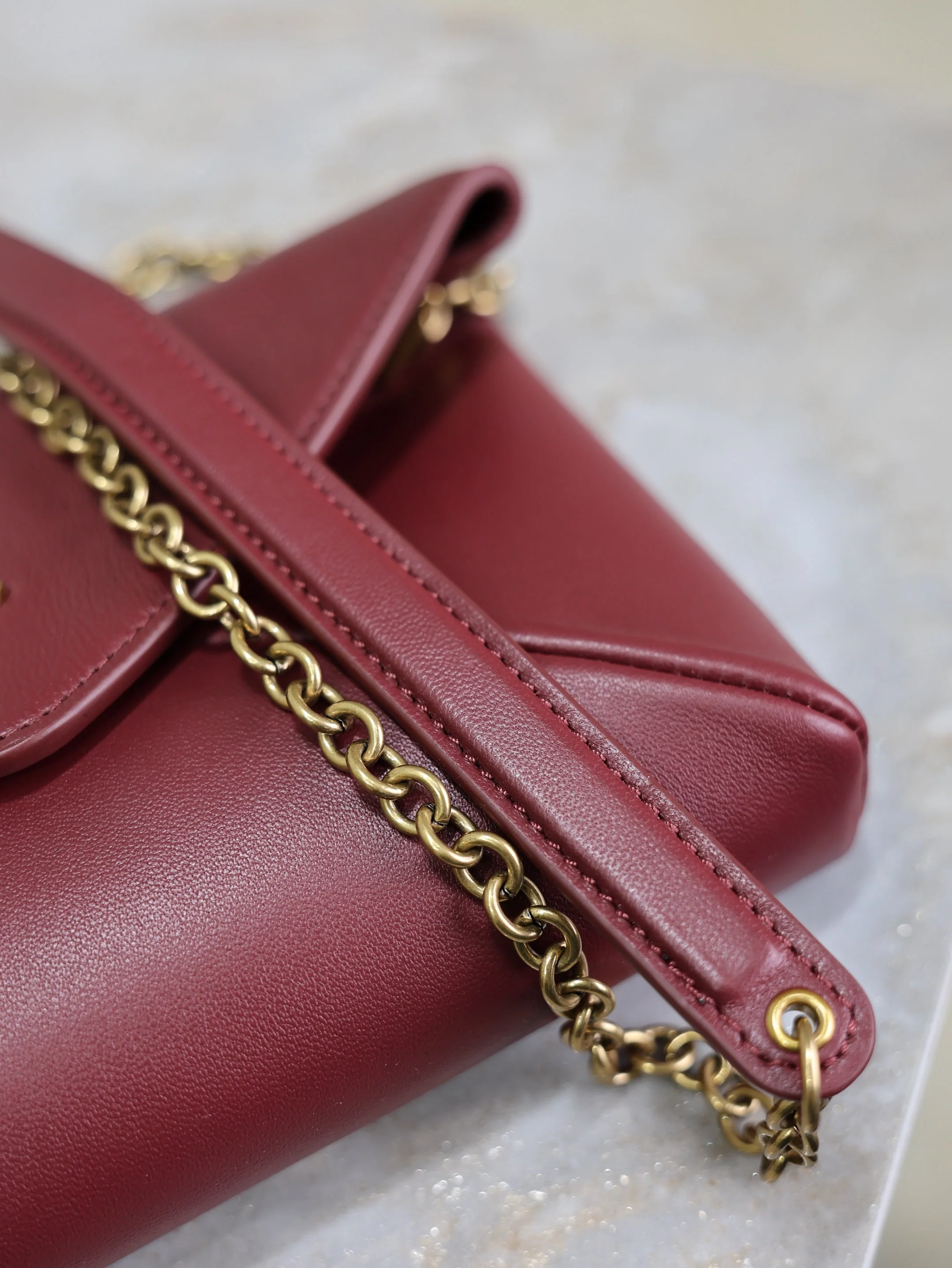 Saint Laurent YSL Calypso Bag 19cm Burgundy Sheepskin Leather