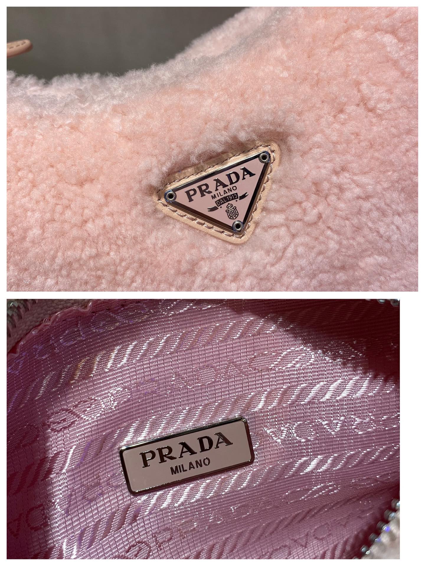 Prada HOBO BAG 23 IN LIGHT PINK SHEARLING