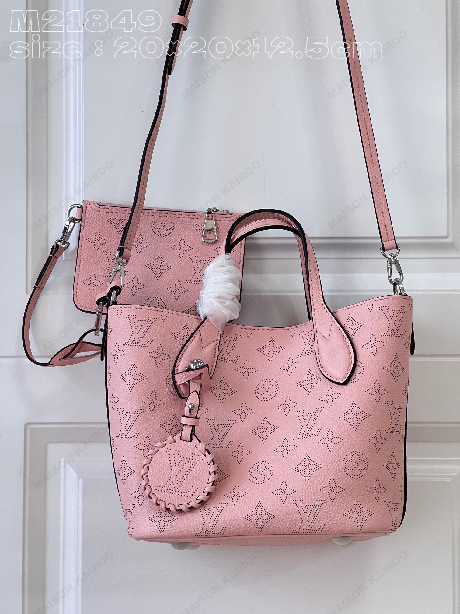 【15A】Louis Vuitton LV Mahina Blossom PM Pink Dense Perforated Monogram Leather Basket Handle Tote Bag - KAIROO