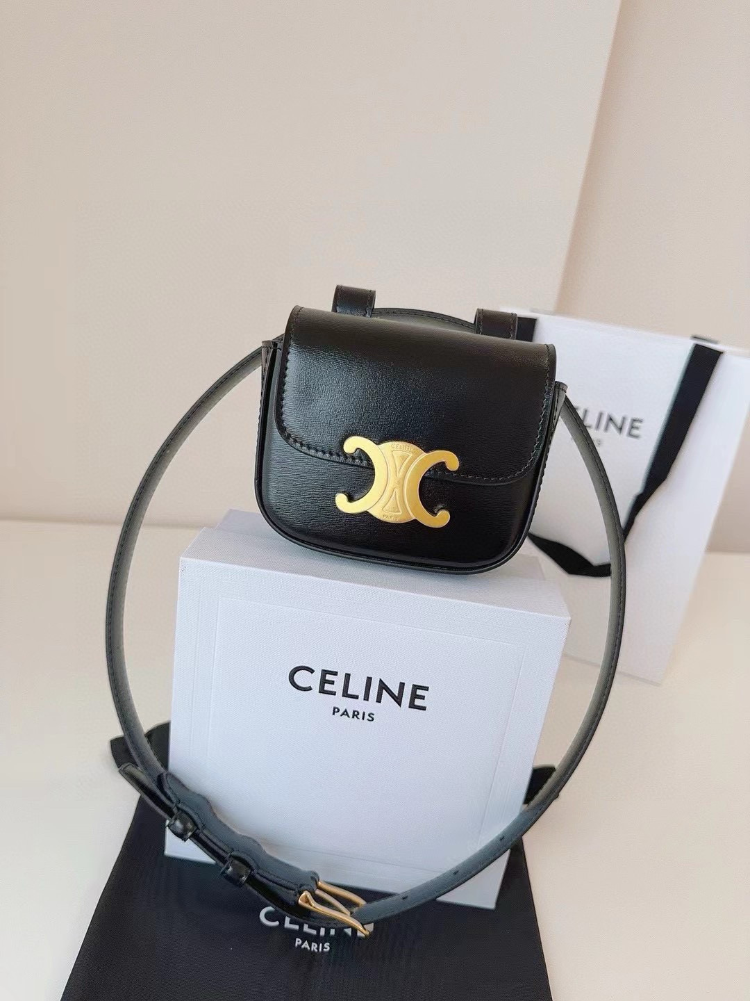 Celine Triomphe Leather Belt with Pouch