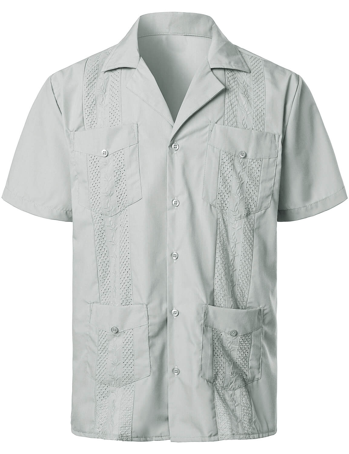 Men's Embroidered Cuban Guayabera Summer Cool Button-Up Short Sleeve Shirt
