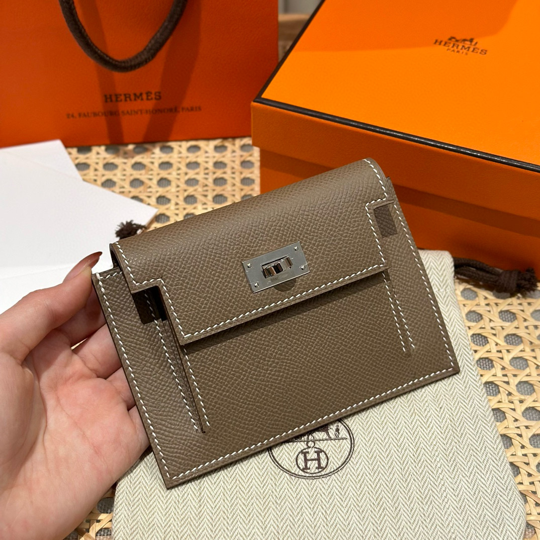 Hermes Etoupe Epsom Kelly Pocket Compact Wallet