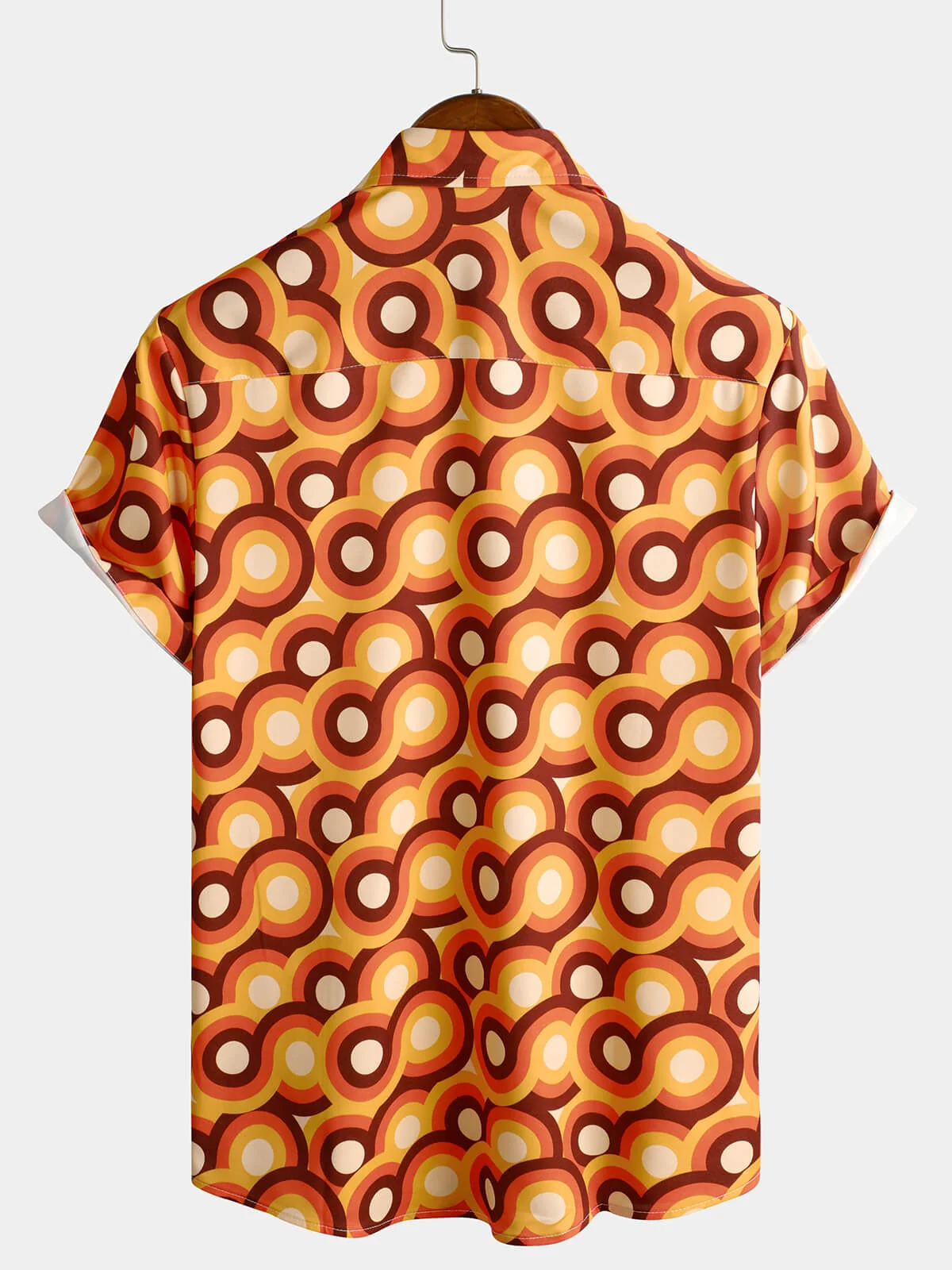 Men's Vintage 70s Orange Geometric Circle Summer Beach Short Sleeve Shirt