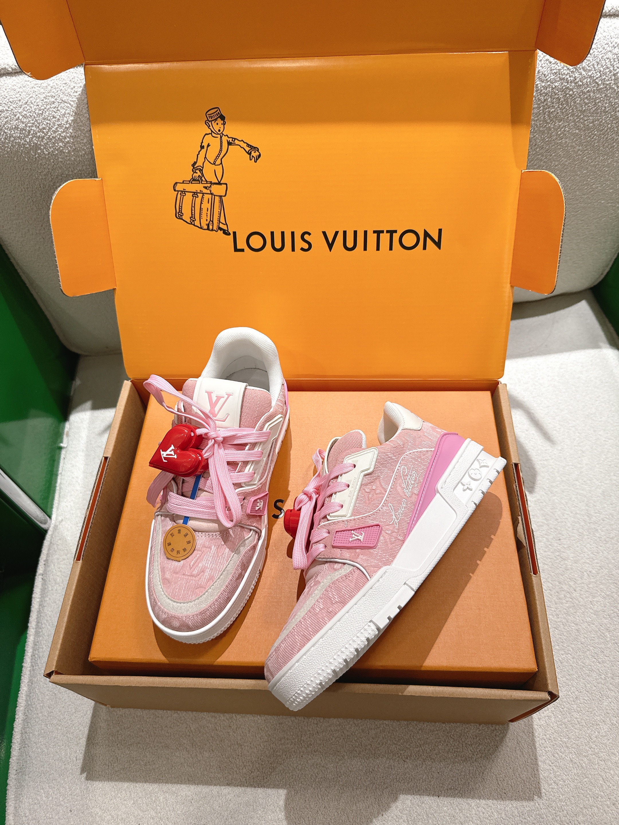 Louis Vuitton Monogram Jacquard Denim Trainer Lace Up Low Top Skate Sneakers - KAIROO