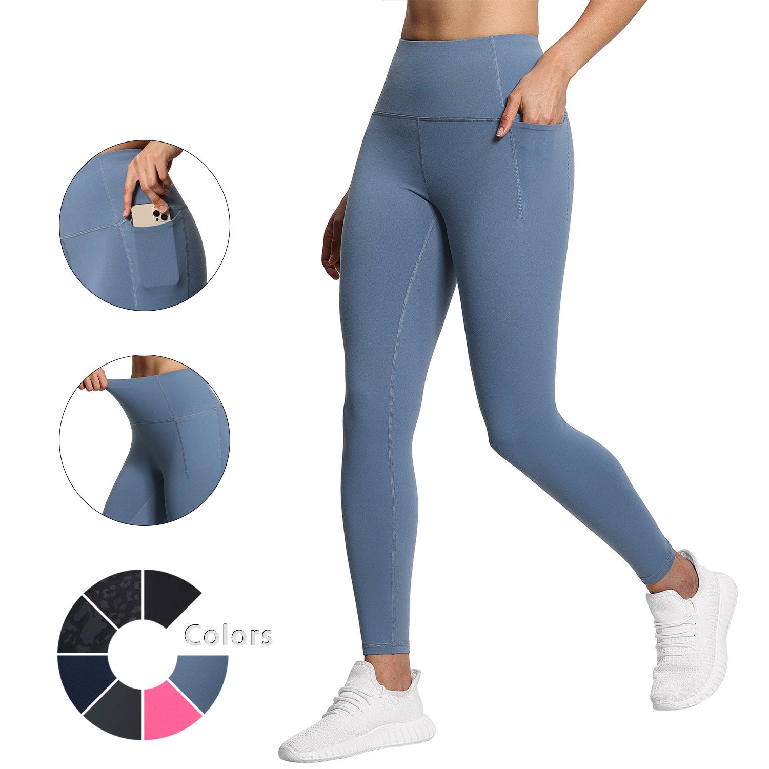 THE GYM PEOPLE Tummy Control Workout Leggings with Pockets High Waist Athletic Yoga Pants for Women Running, Fitness