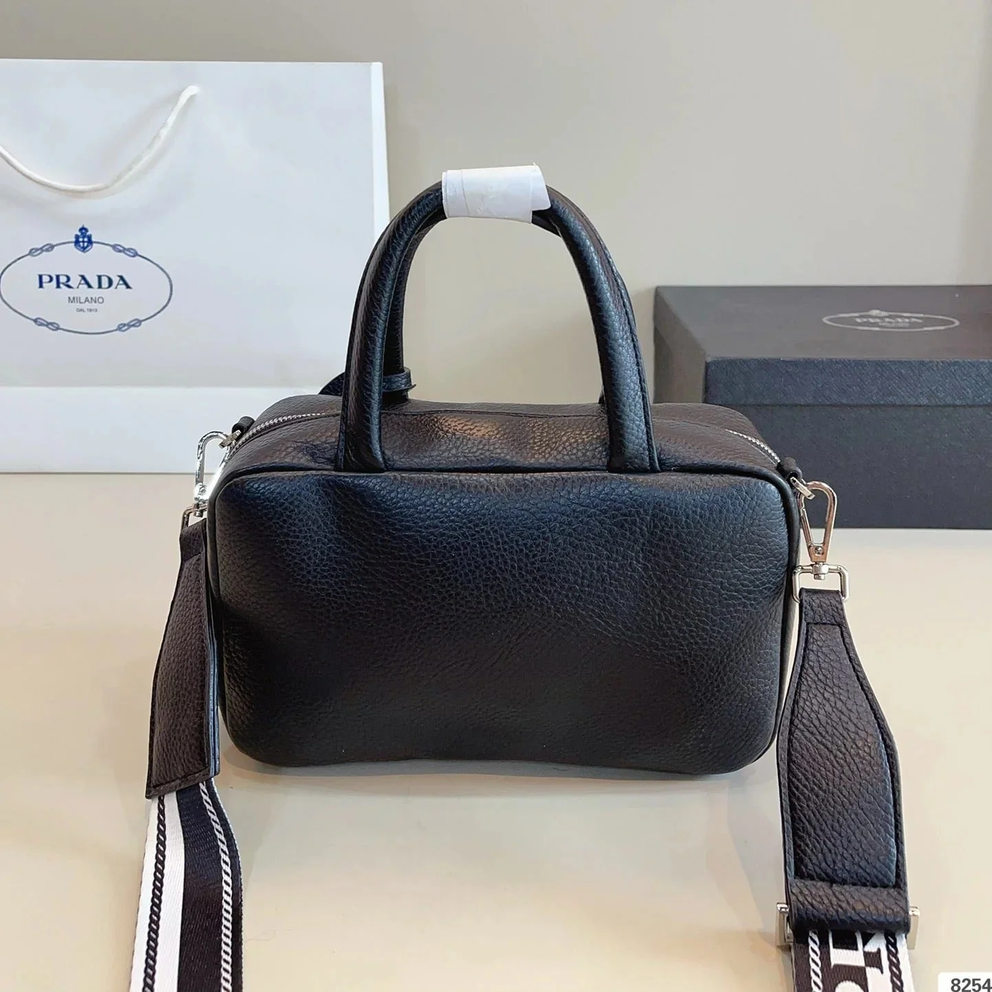 Prada CLASSIC BOSTON BAG 25 IN BLACK GRAINED CALFSKIN