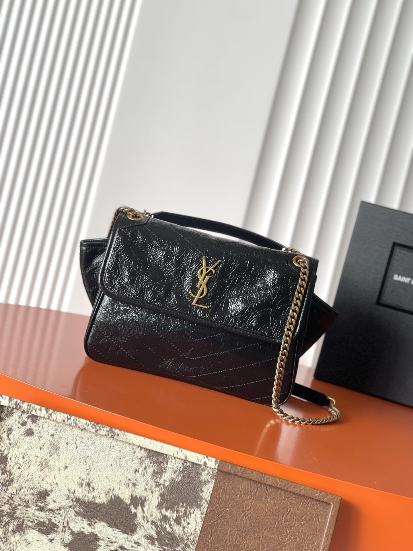 Saint Laurent Black Vintage Leather Niki Tripouch