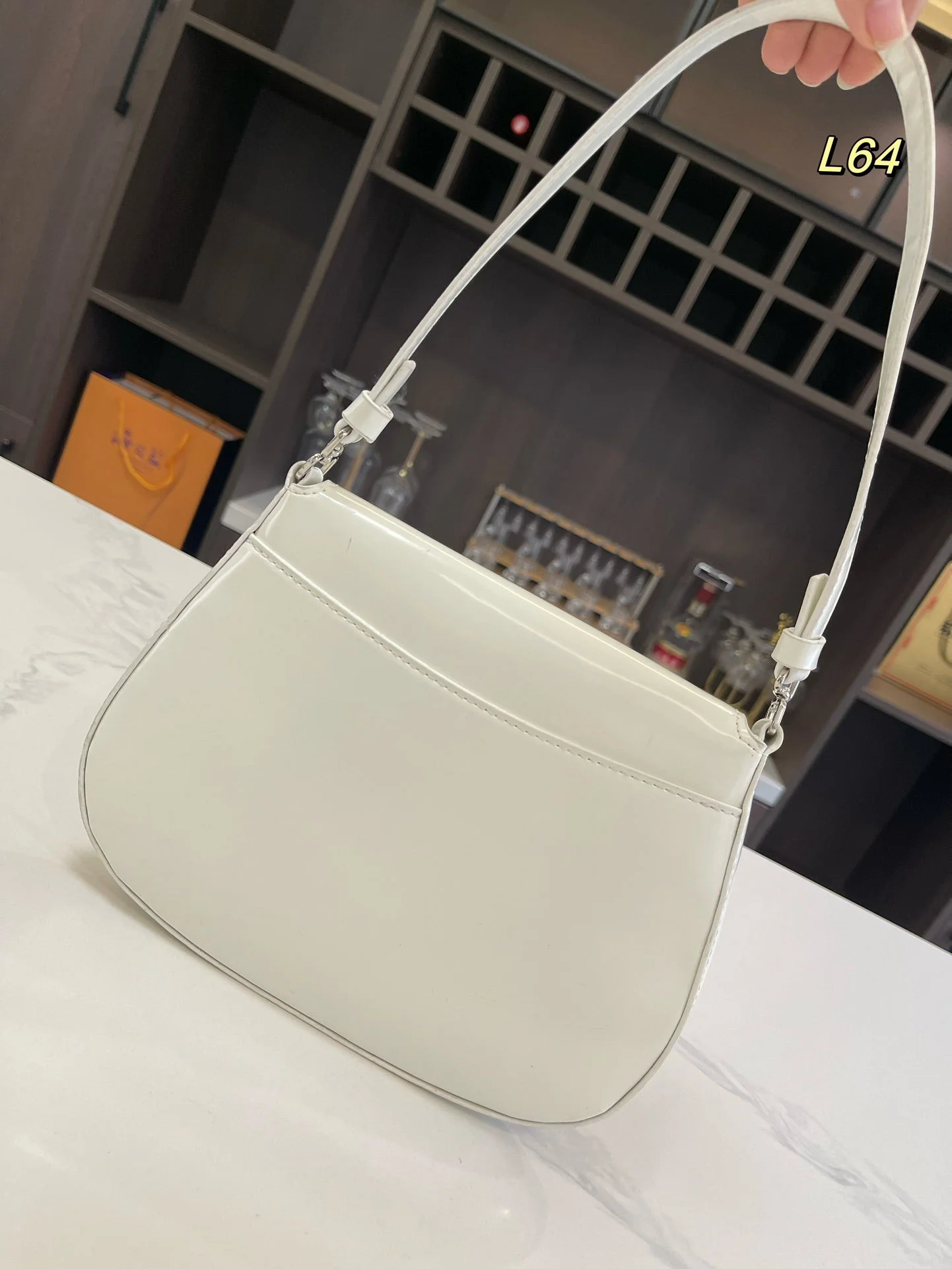 Prada 25 CLEO FLAP SHOULDER BAG IN WHITE BRUSHED LEATHER
