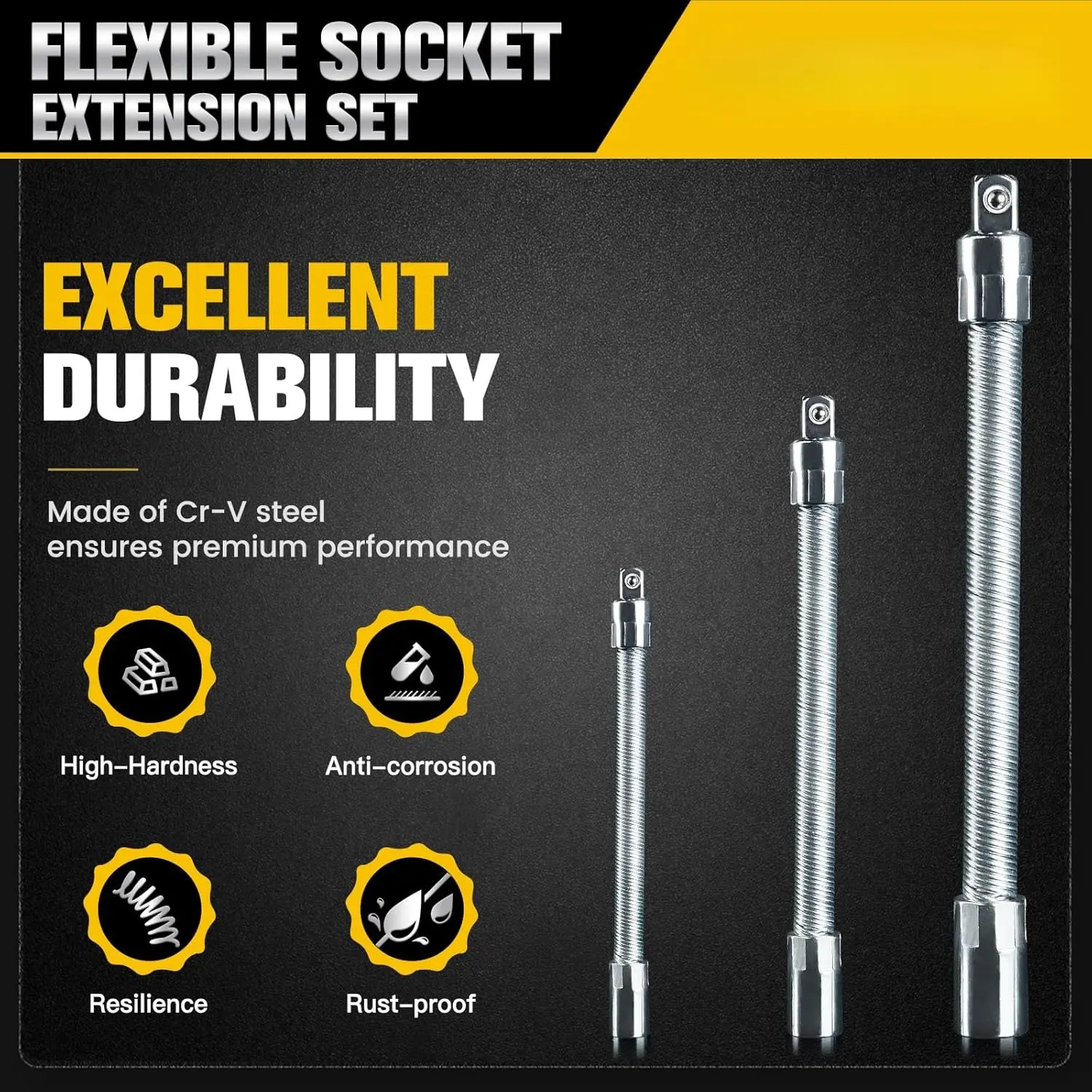 3-Piece Flexible Socket Extension Bar Set (1/4
