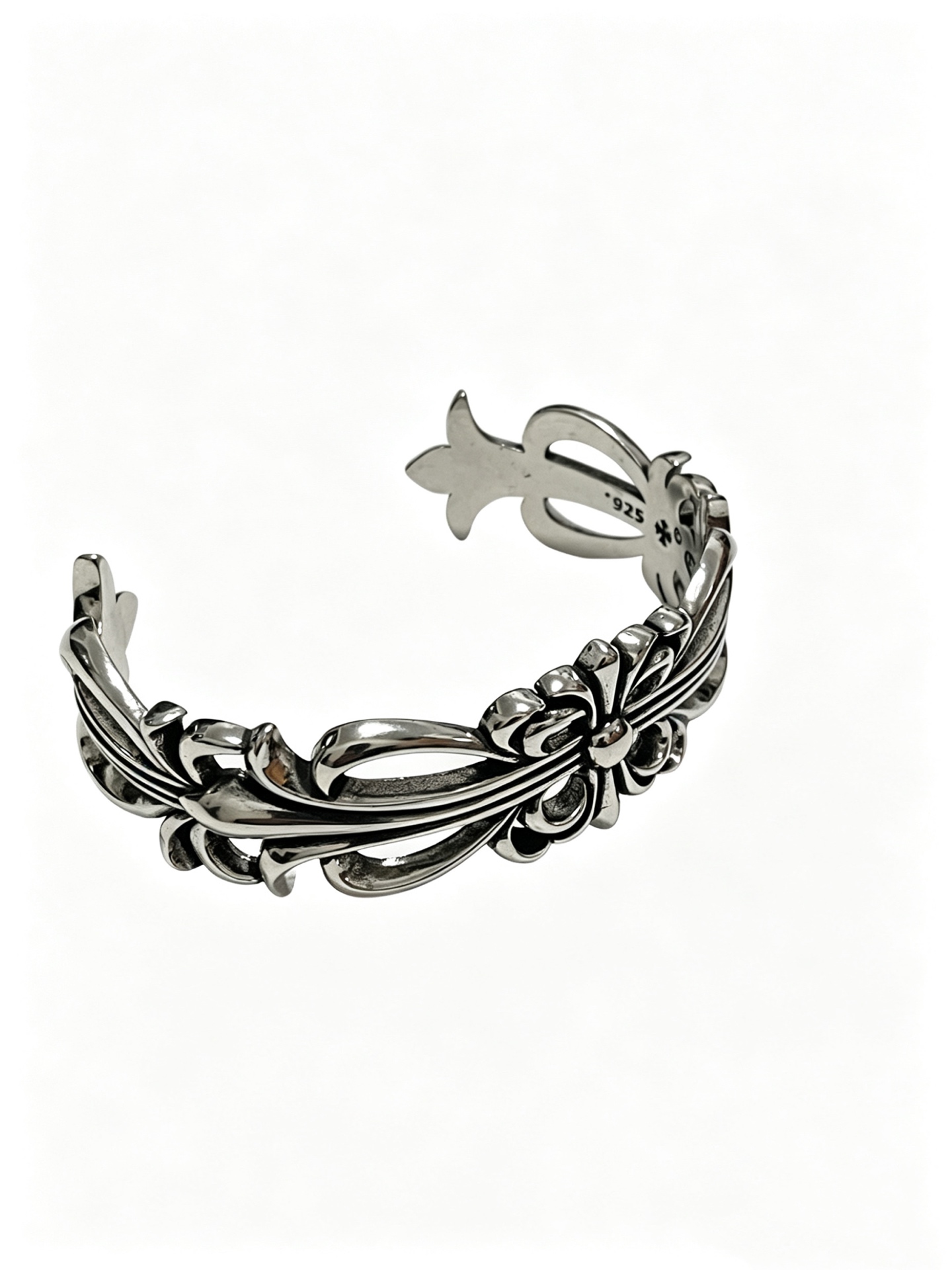 Chrome Hearts Oxidized Silver Unisex Open Bracelet