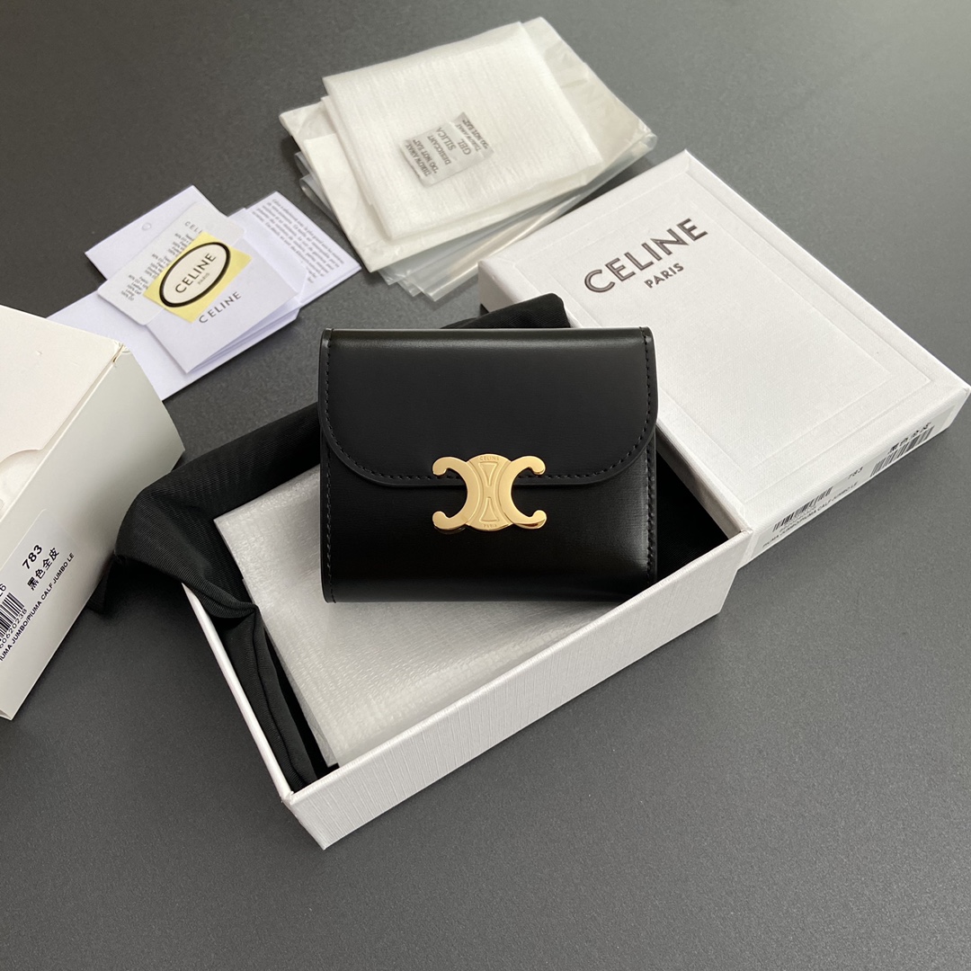 Celine Black Triomphe Compact Wallet