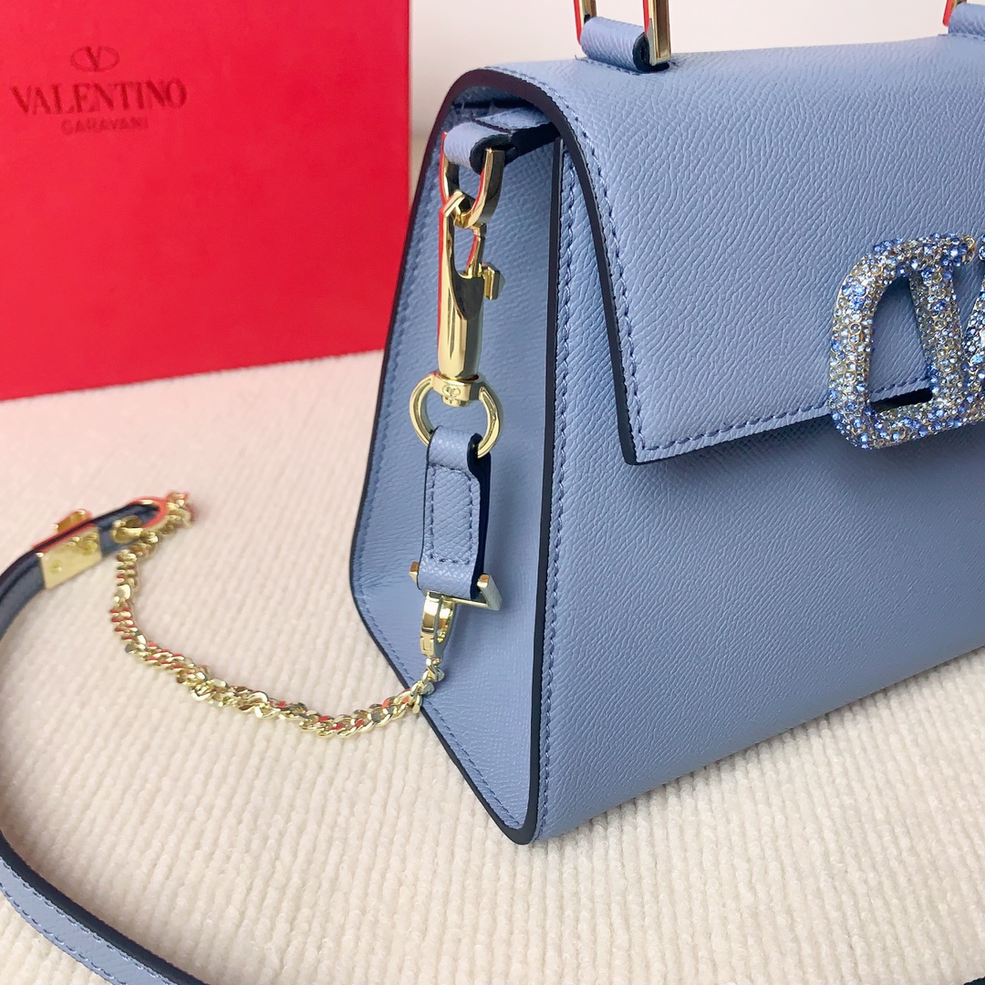 Valentino Garavani Vsling Top Handle bag in Calfskin and crystals-Blue