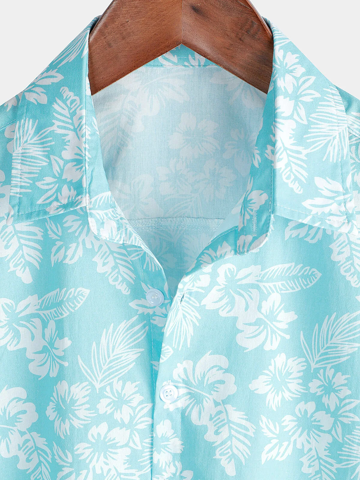 Men's Blue Hawaiian Floral Button-Up Short Sleeve Shirt
