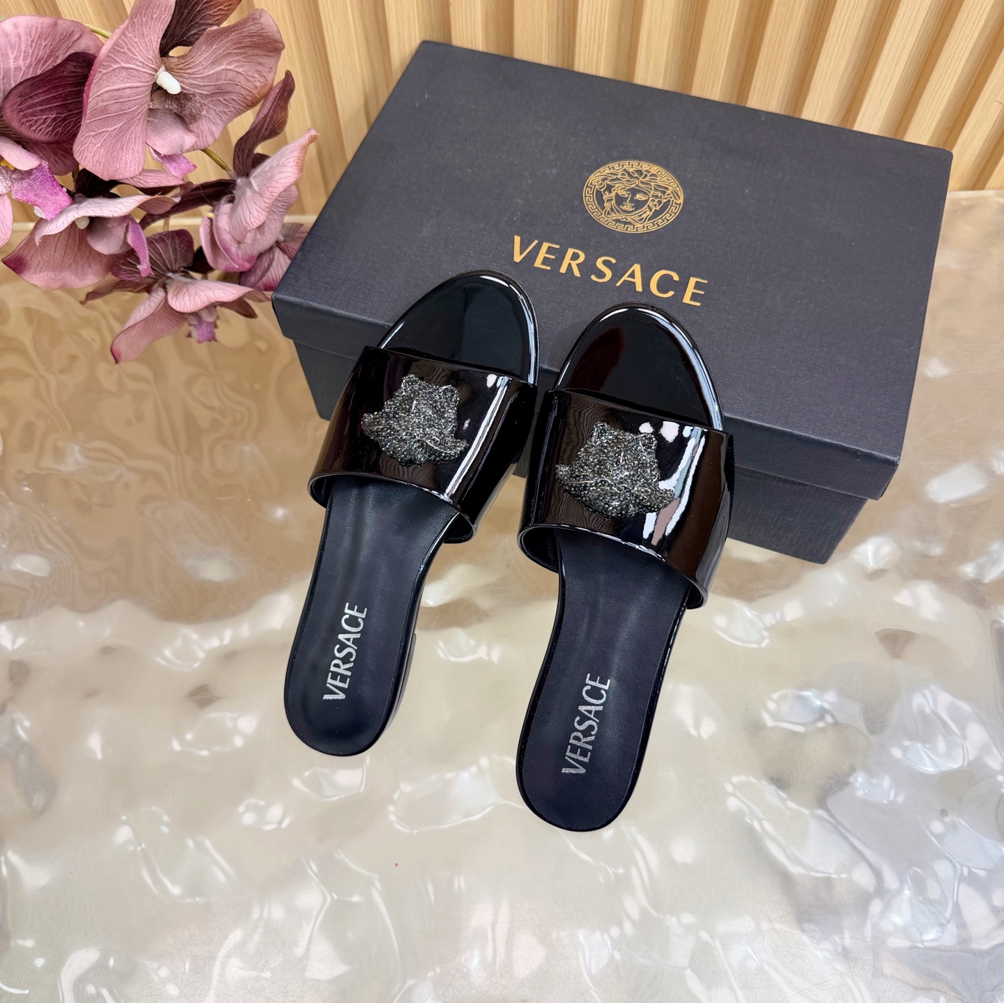 Versace Flat Leather Slides