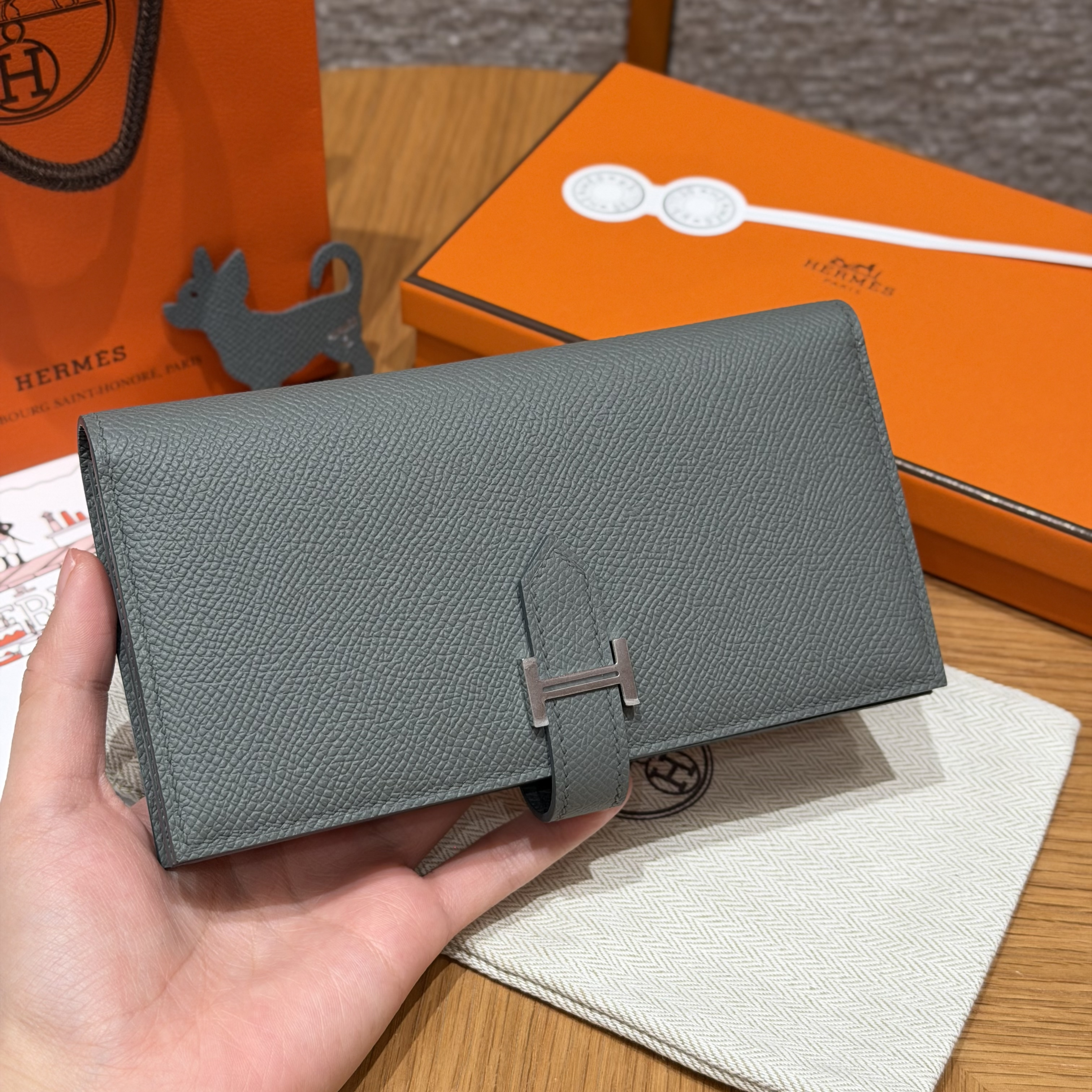 Hermes Gris Meyer Epsom Bearn Long wallet