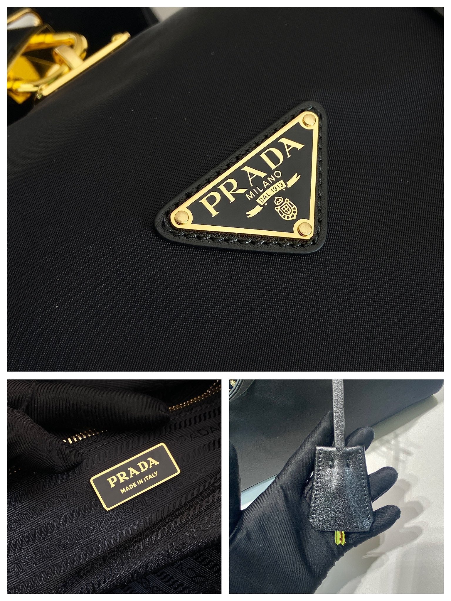 Prada TRAVEL BAG 40 IN BLACK WATERPROOF FABRIC GOLD PADLOCK