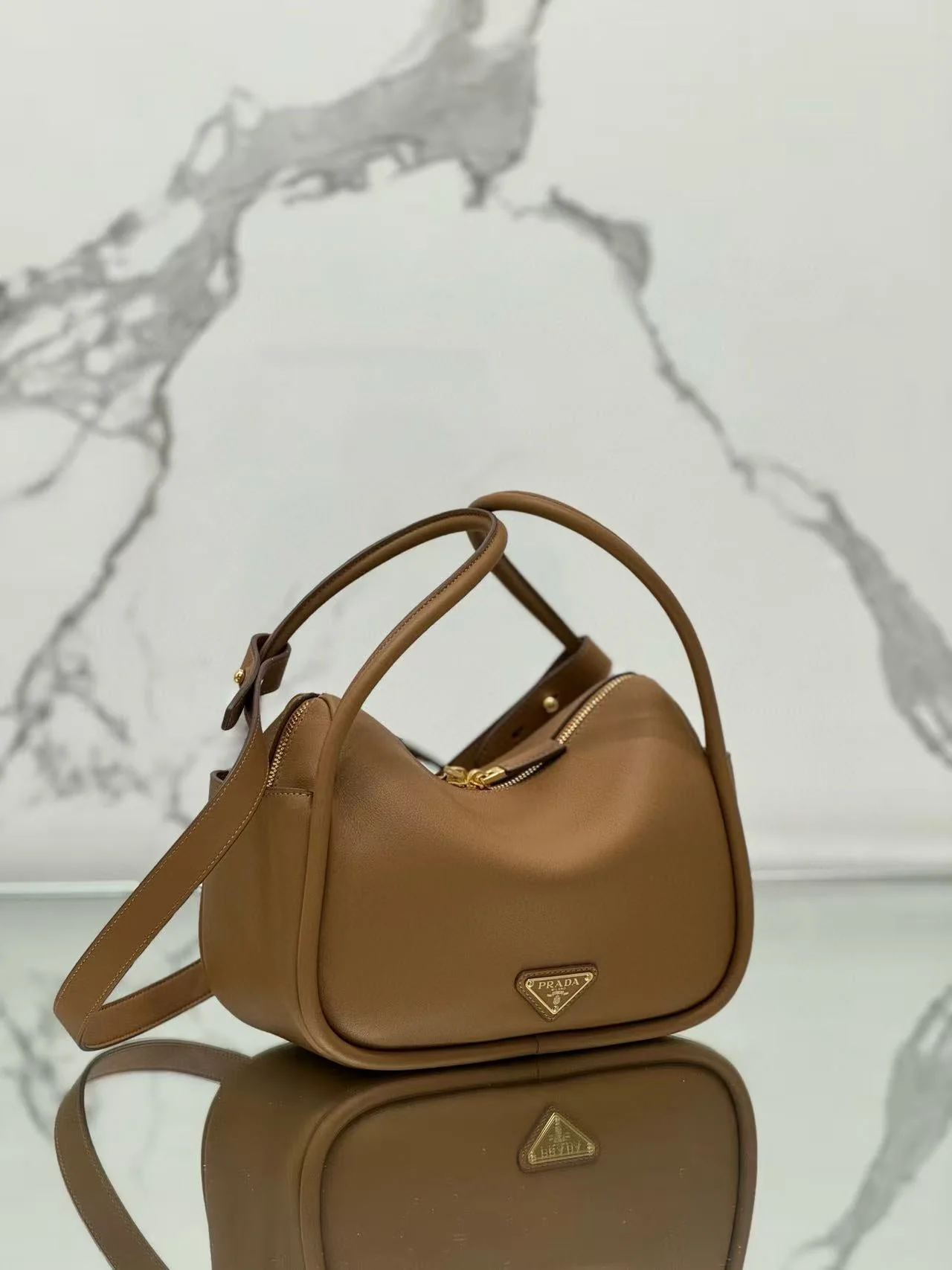 Prada Darling Handbag Caramel Soft Grain Leather