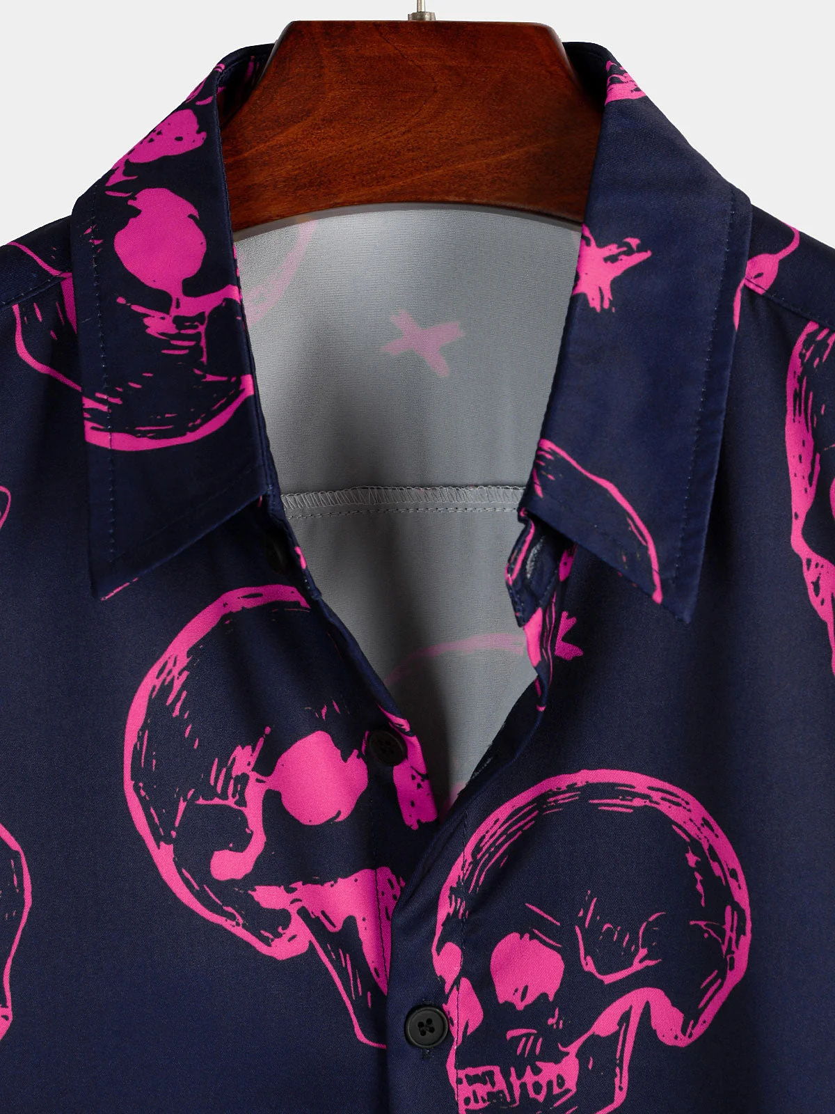 Men's Pink Skull Artistic Graphic Aloha Hawaiian Button-Up Short Sleeve Shirt
