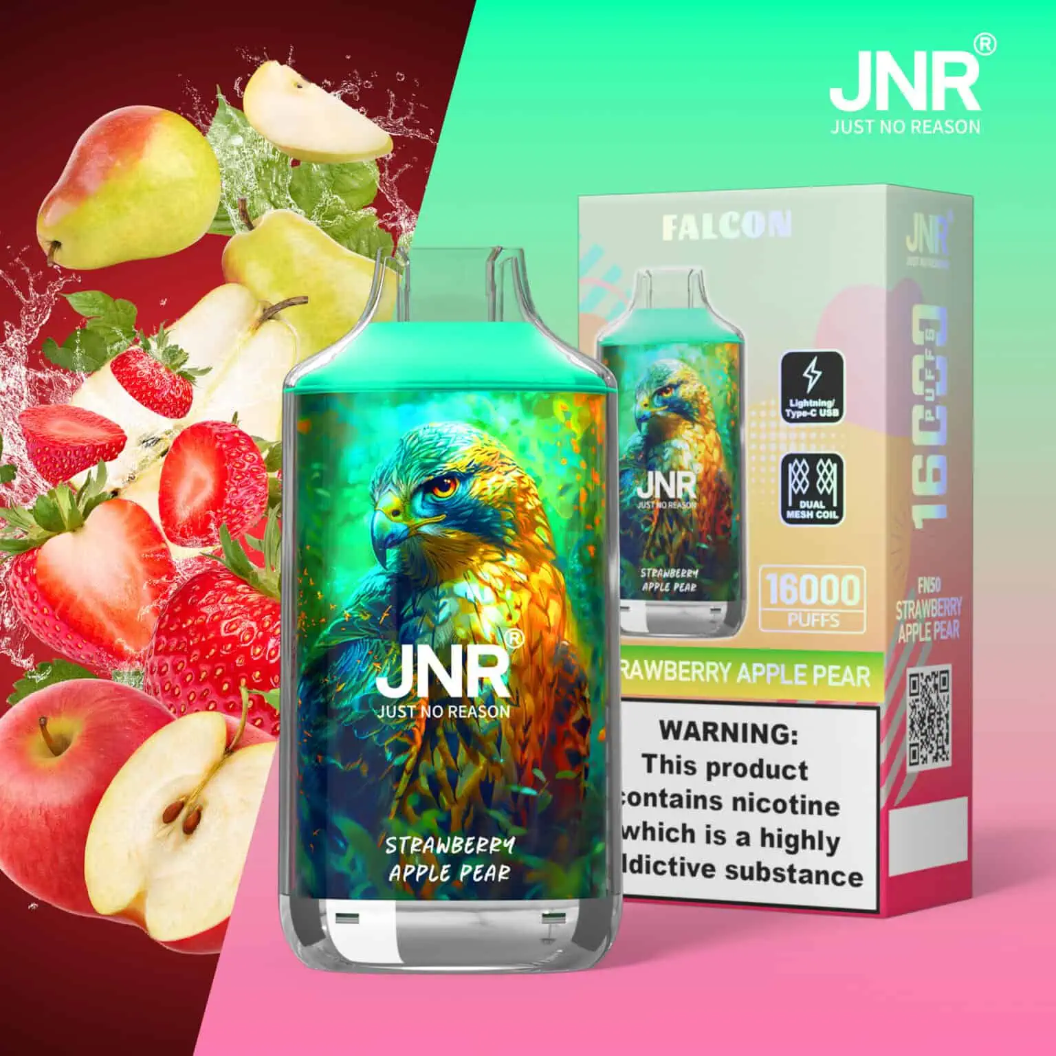 JNR Falcon 16K Rechargeable Disposable Vape – Strawberry Apple Pear