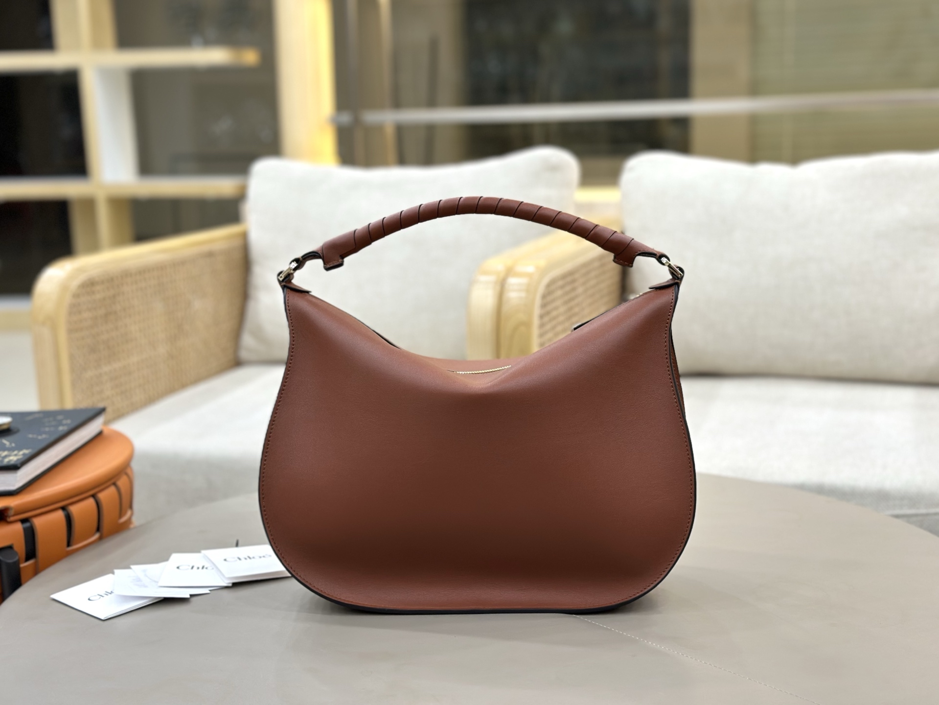 Chloe Large Marcie Shoulder Bag in Smooth Calfskin-Brown