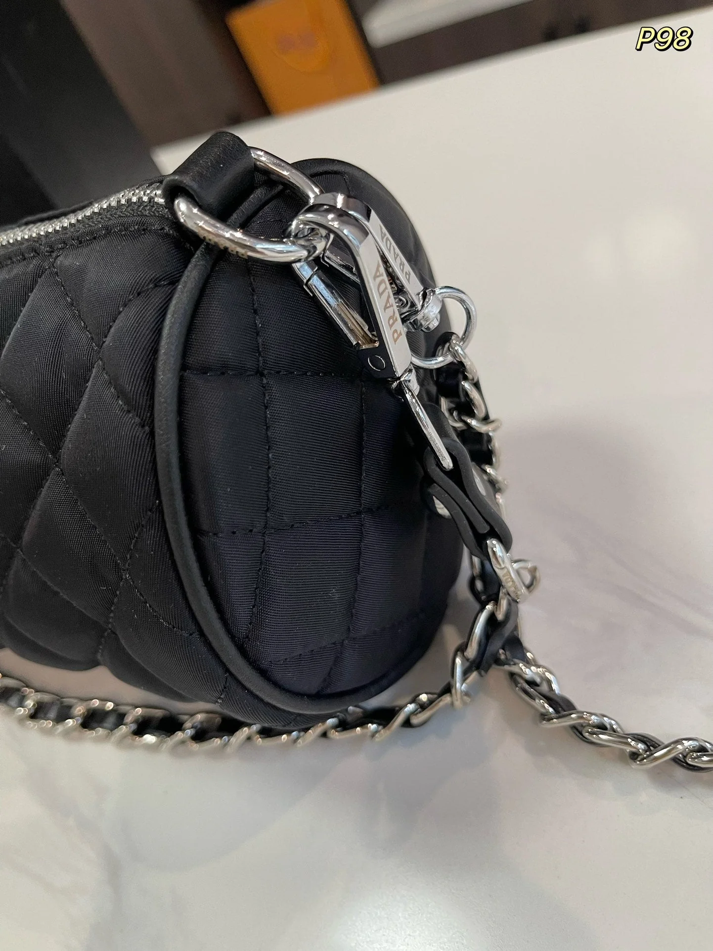 Prada CYLINDRICAL 20 BAG IN BLACK RE-NYLON SILVER HARDWARE