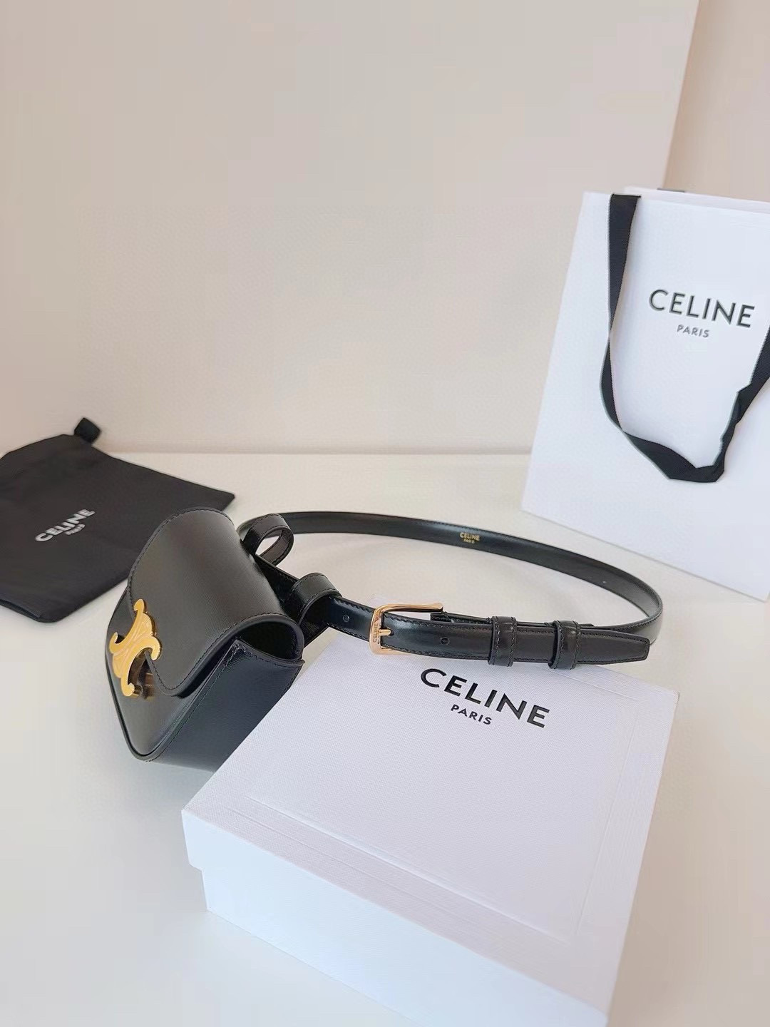 Celine Triomphe Leather Belt with Pouch
